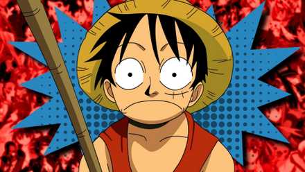 Luffy découragé parmi d’autres géants de l’anime