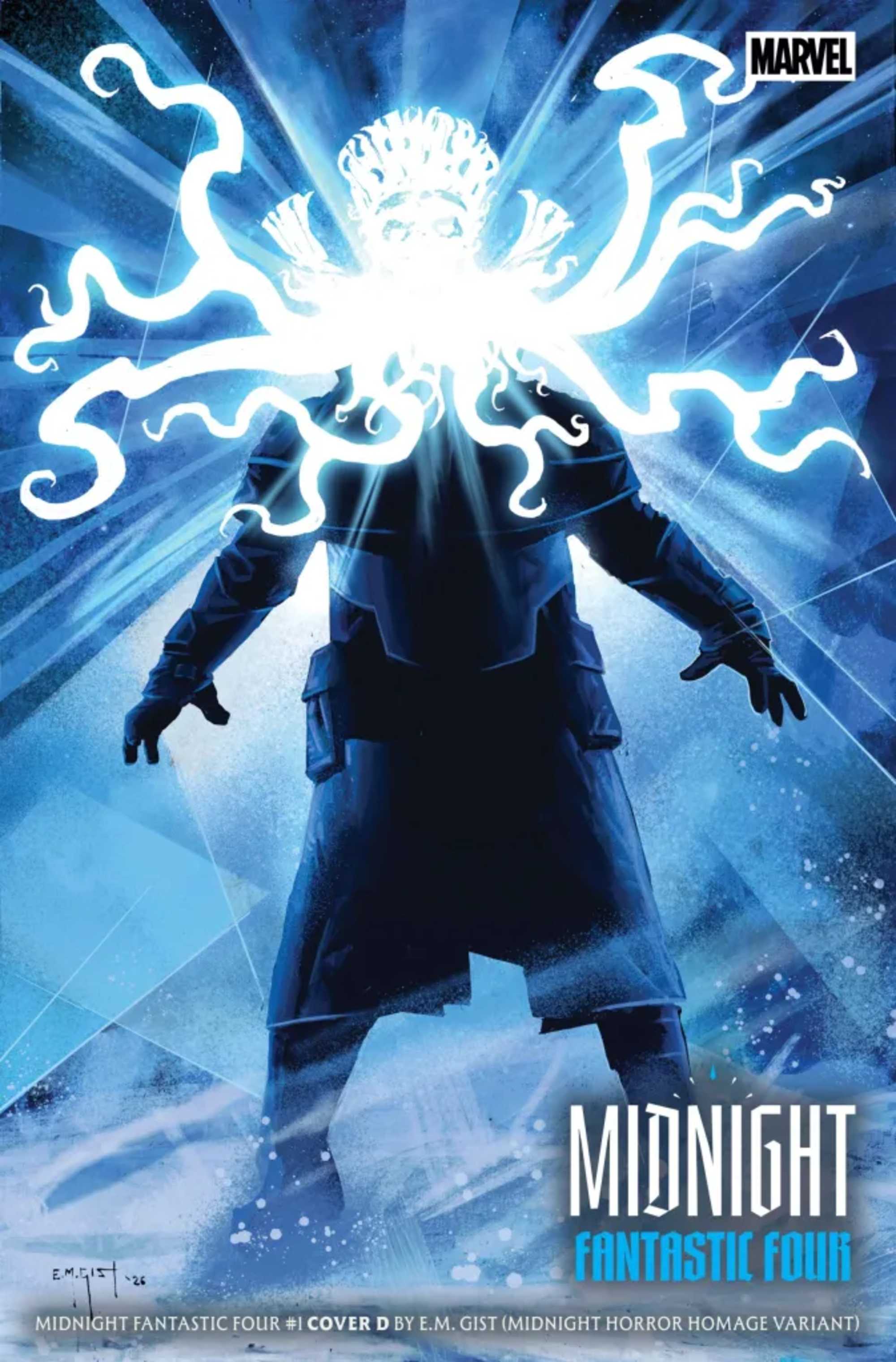 PORTADA DE MIDNIGHT FANTASTIC FOUR QUE MUESTRA DISEÑOS DE REED RICHARDS Y GALACTUS AL ESTILO DE LA COSA