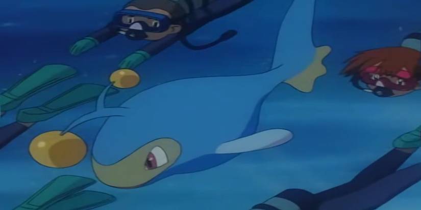 Lanturn swimming in the Pokémon anime