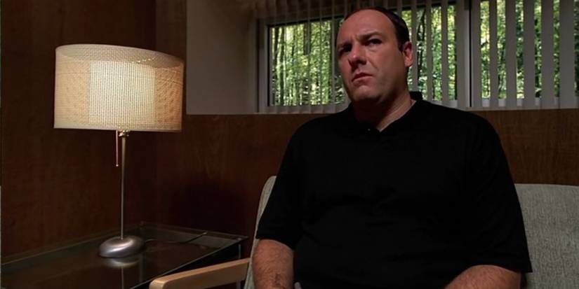 Tony Soprano sentado no escritório da Dra. Melfi no episódio piloto de The Sopranos