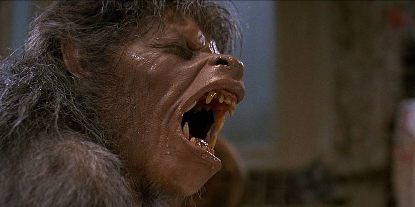A roaring werewolf in the American werewolf in London.