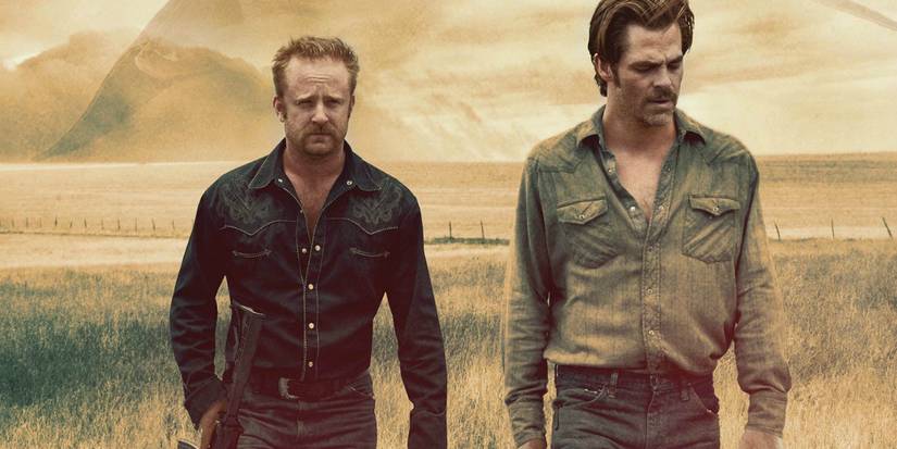 Ben Foster and Chris Pine walking through a field in a poster for Hell or High Water