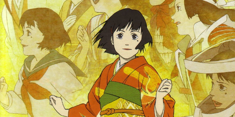 A arte oficial do pôster de Millennium Actress, retratando a personagem principal em diferentes versões ao longo do tempo.