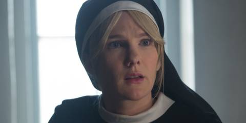 Lily Rabe as Sister Mary Eunice McKee wearing her full nun outfit in American Horror Story: Asylum