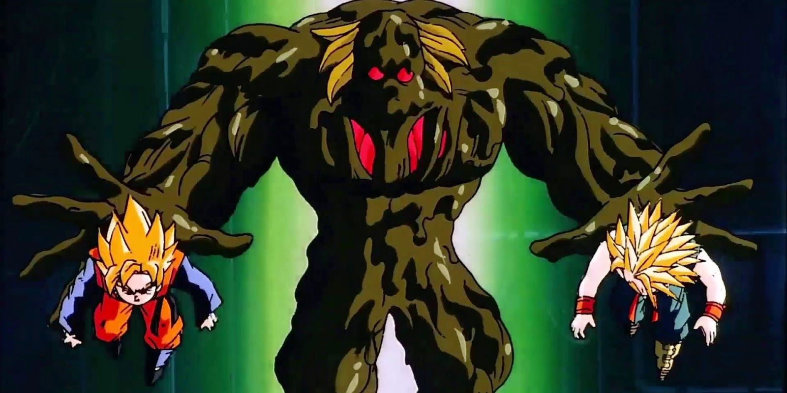 Bio-Broly attacca Goten e Trunks in "Dragon Ball Z: Bio-Broly"