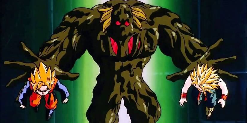 Bio-Broly attacks Goten and Trunks in the Dragon Ball Z: Bio-Broly movie
