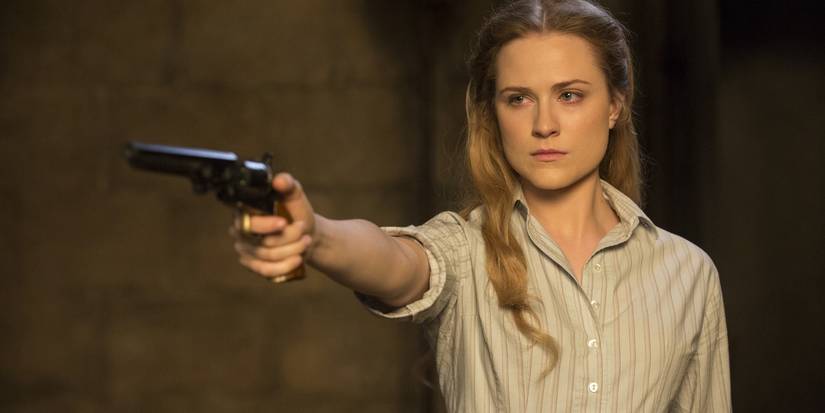 Evan Rachel Wood as Dolores Abernathy in Westworld Season 1 Episode 5 holding out a revolver