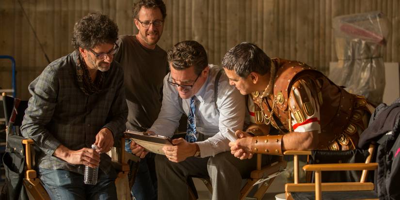 The Coen Brothers on the Hail, Caesar! set with Josh Brolin and George Clooney