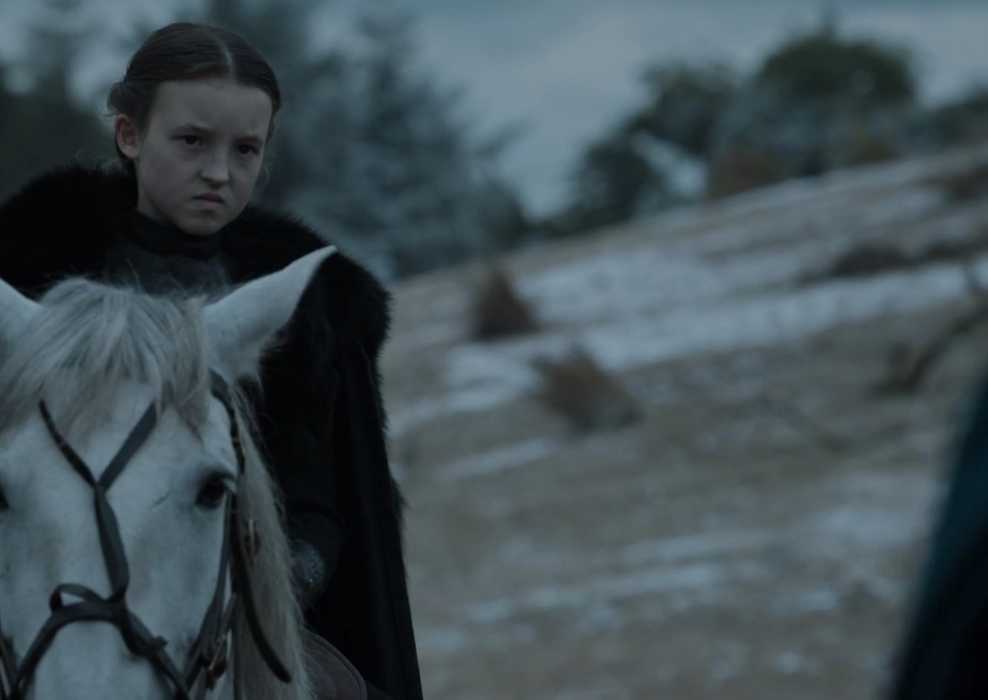 Lyanna Mormont grimacing on horseback in Game of Thrones season 6's Battle of the Bastards