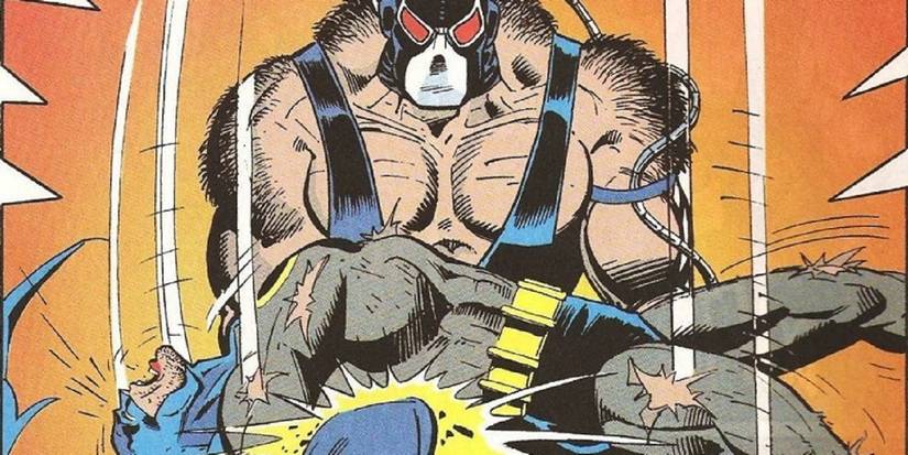 Bane quebrando as costas do Batman na HQ Knightfall.