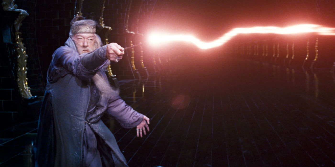 Dumbledore dueling in Harry Potter and the Order of the