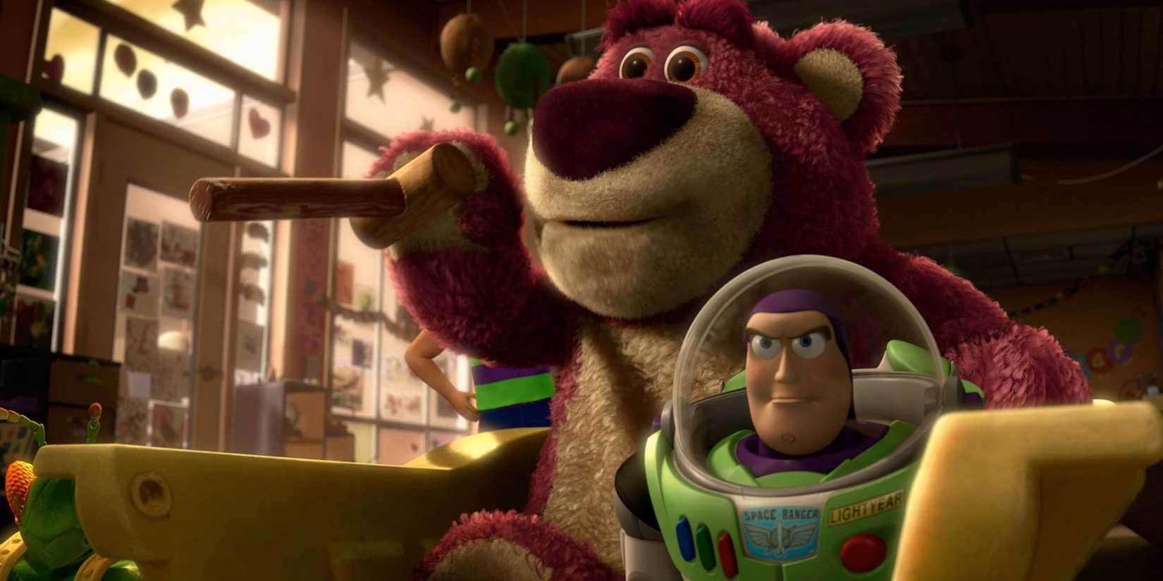 Lotso and Buzz Lightyear looking menacing in Toy Story 3