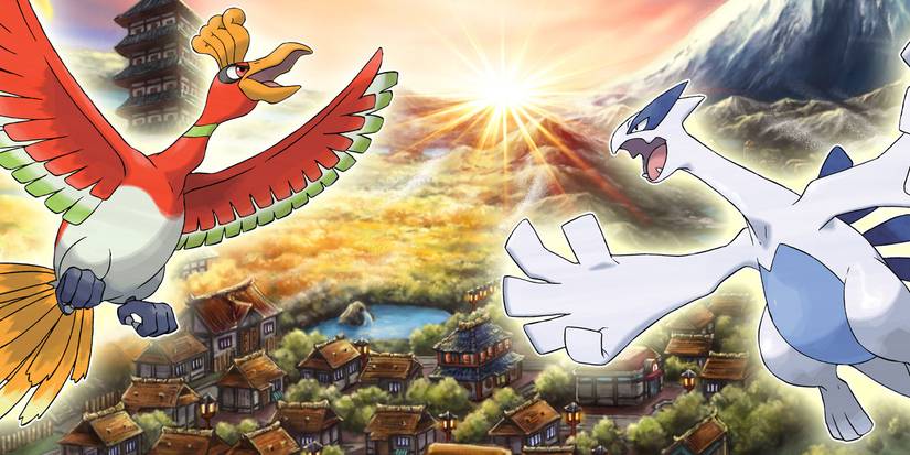 Ho-oh and Lugia over Johto from Pokémon Gold and Silver.