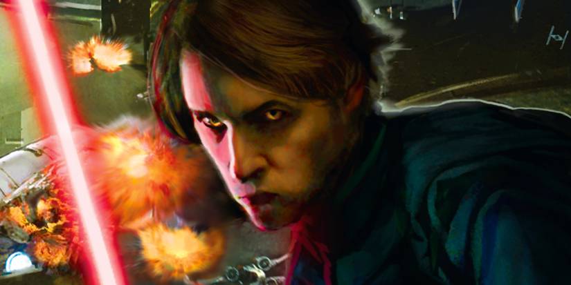 Comic book art: Star Wars Jacen Solo Darth Caedus wielding a red lightsaber