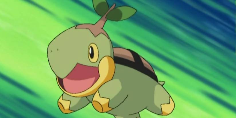 Turtwig leaps through the air in Pokemon anime
