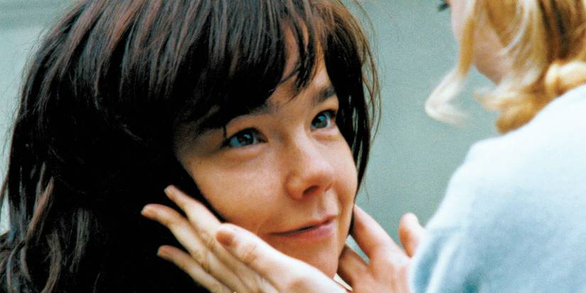 Bjork as Selma in Dancer in the Dark with her face being held.