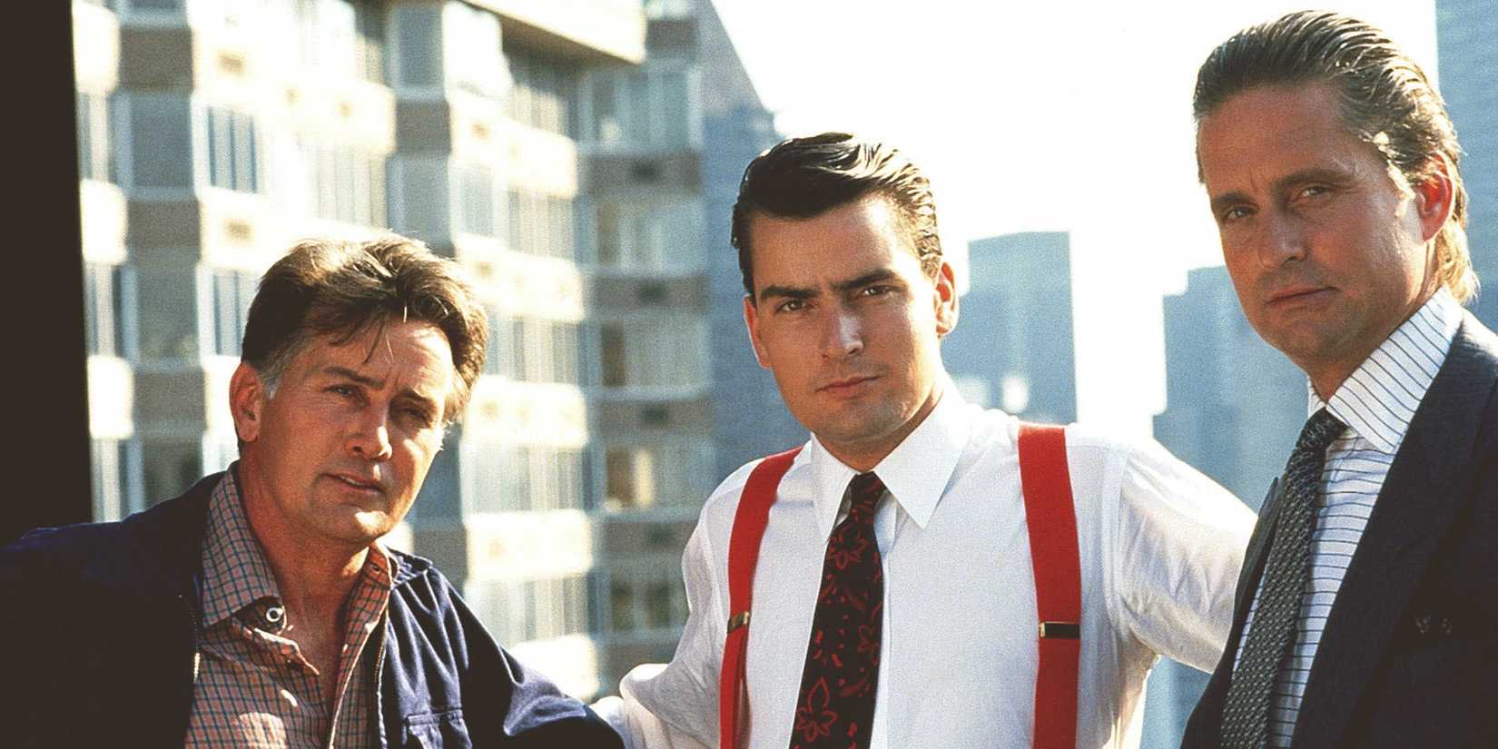 Charlie Sheen, Martin Sheen, and Michael Douglas in Wall Street