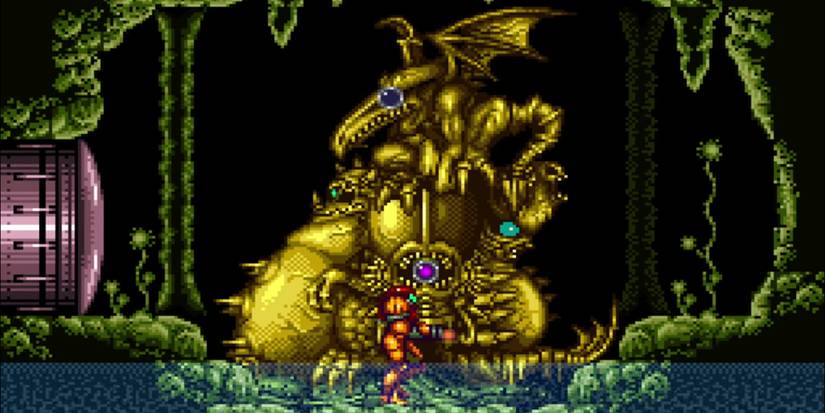 10 Most Important Nintendo Games Of All Time 2 A statue in Super Metroid depicting various bosses that Samus will fight.