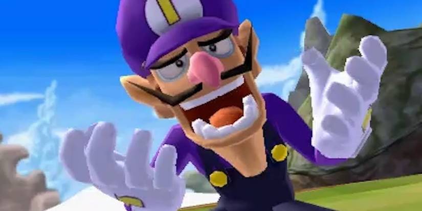 Waluigi com as mãos para cima em Super Mario Bros.