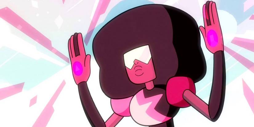 Garnet raising her hands and shooting pink lights in Steven Universe