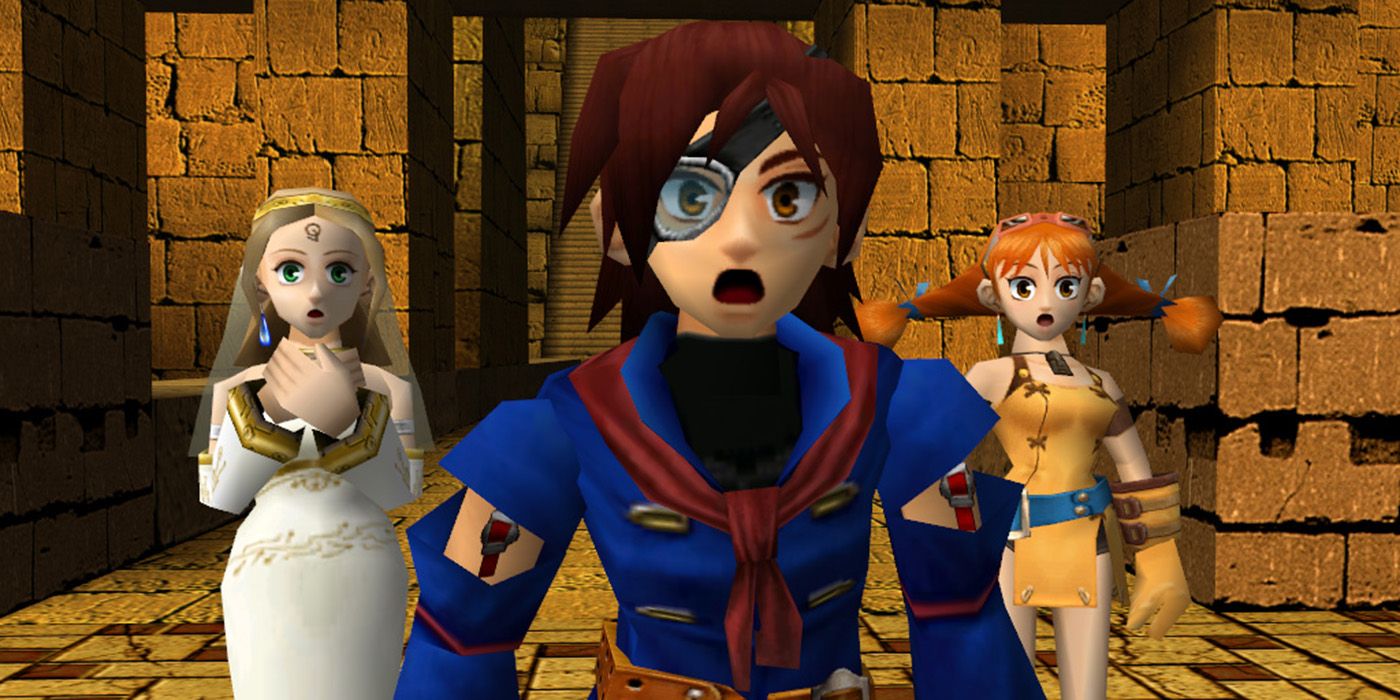 Vyse, Aika, and Fina from the game Skies of Arcadia