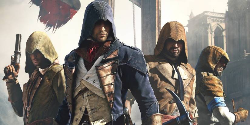 Arno Dorian with a group of assassins in Assassin's Creed Unity.