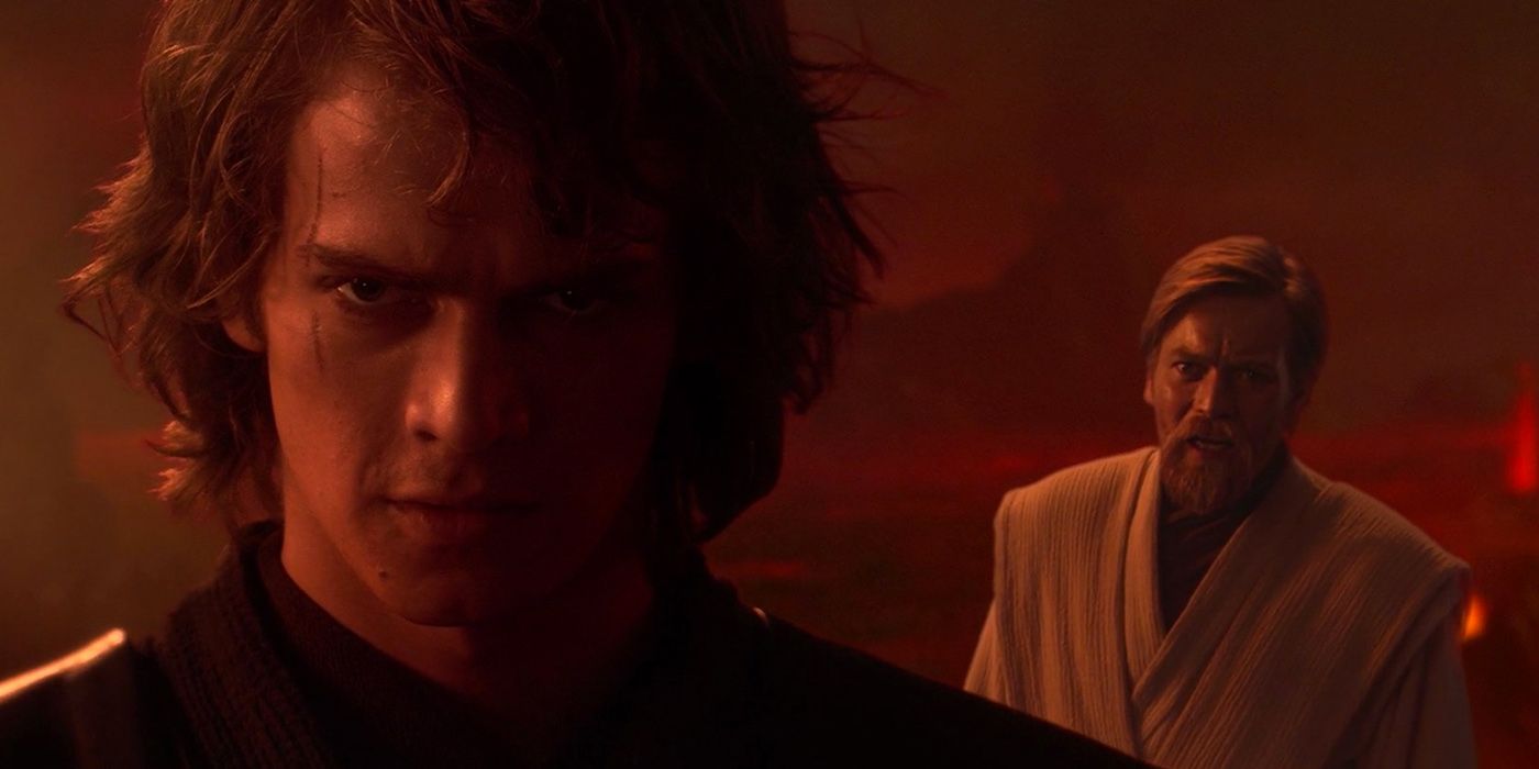 Hayden Christensen as Anakin Skywalker and Ewan McGregor as Obi Wan Kenobi in Star Wars Episode III Revenge of the Sith
