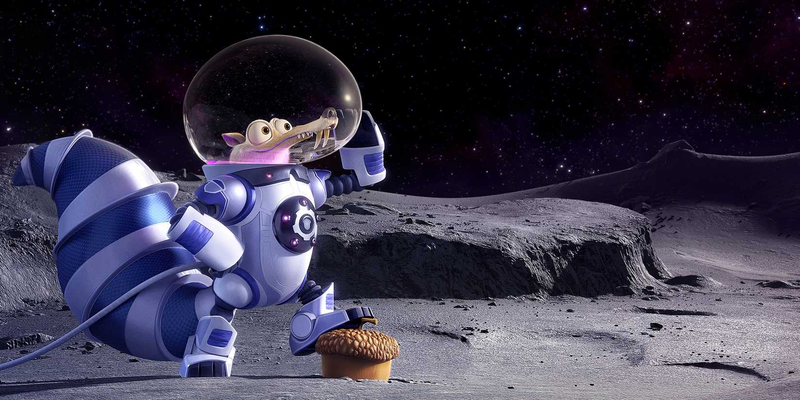 Scrat on the moon in a spacesuit in Ice Age: Collision Course