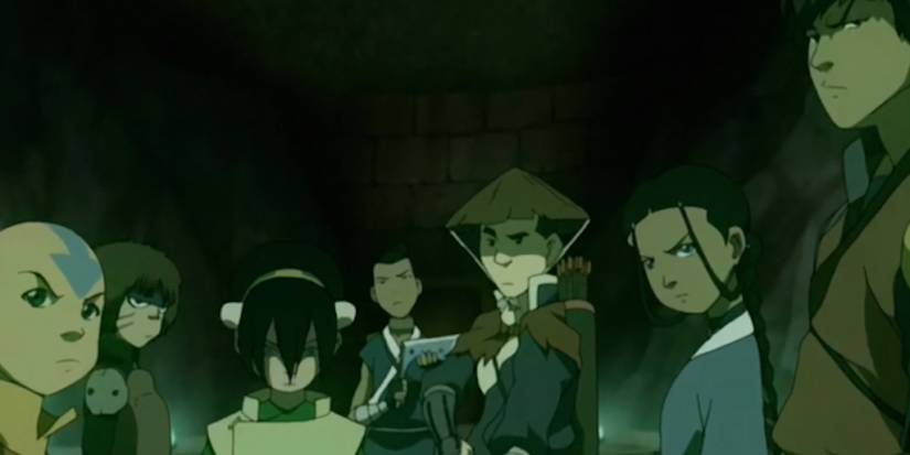 The Avatar team with Jet in the Lake Laogai episode of Avatar The Last Airbender