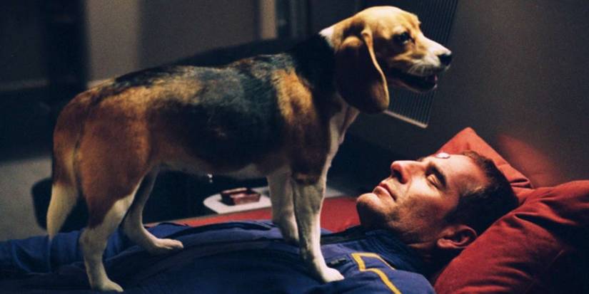 Porthos the beagle and Captain Jonathan Archer in Star Trek Enterprise