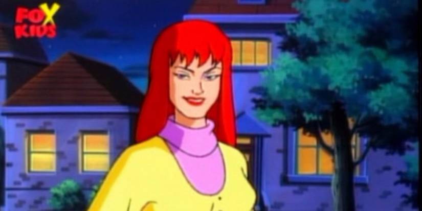Mary Jane Watson smiling at the screen in Spider-Man: The Animated Series.