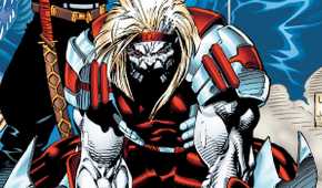 Omega Red crouches and is ready to fight in a Marvel comic.