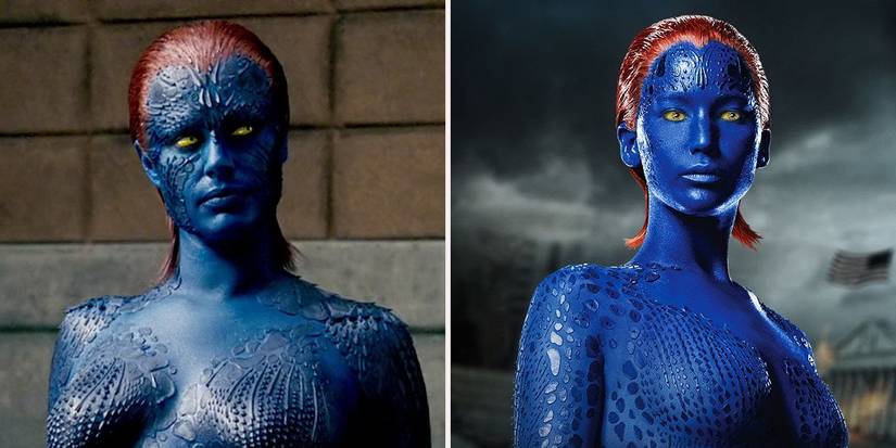 Rebecca Romijn and Jennifer Lawrence as Mystique