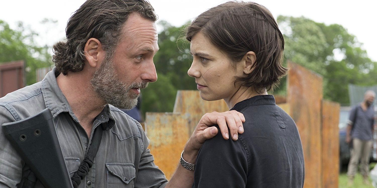 Andrew Lincoln as Rick Grimes and Lauren Cohan as Maggie Greene on The Walking Dead