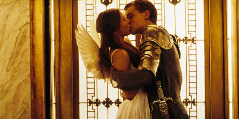 Romeo and Juliet kissing in the elevator in the 1996 movie, Romeo + Juliet.