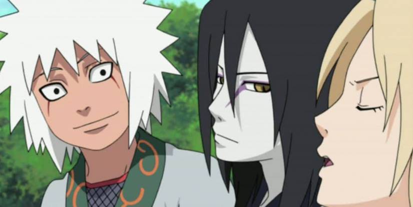 A young Jiraiya watches Tsunade with Orochimaru in a Naruto flashback