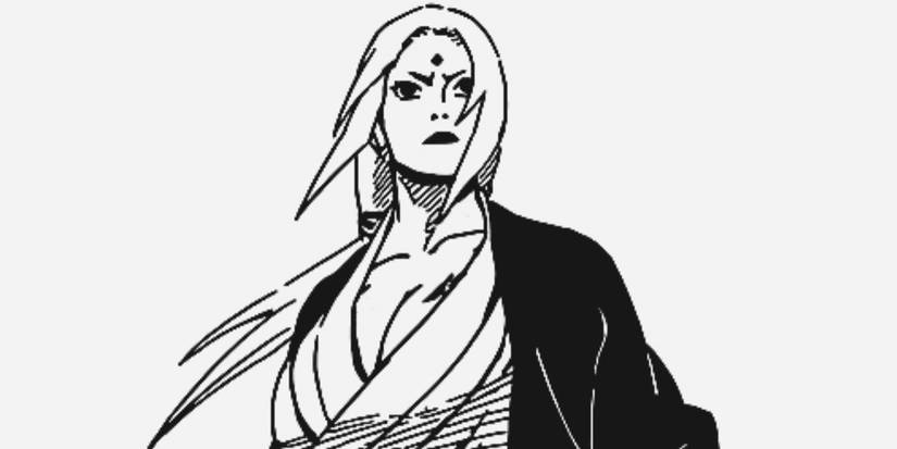 Tsunade in black and white in the Naruto manga