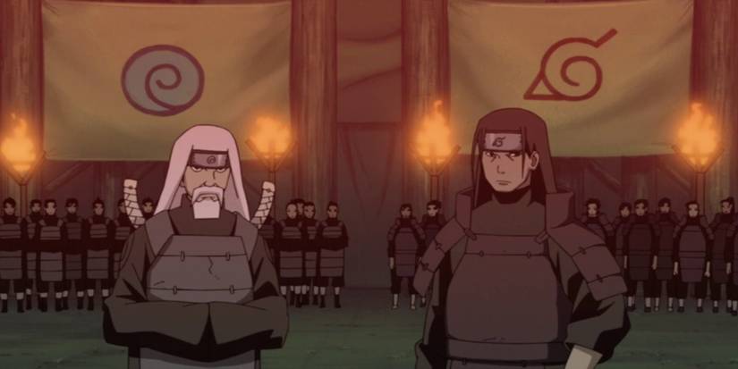 Hashirama Senju and an Uzumaki representative convening in Naruto