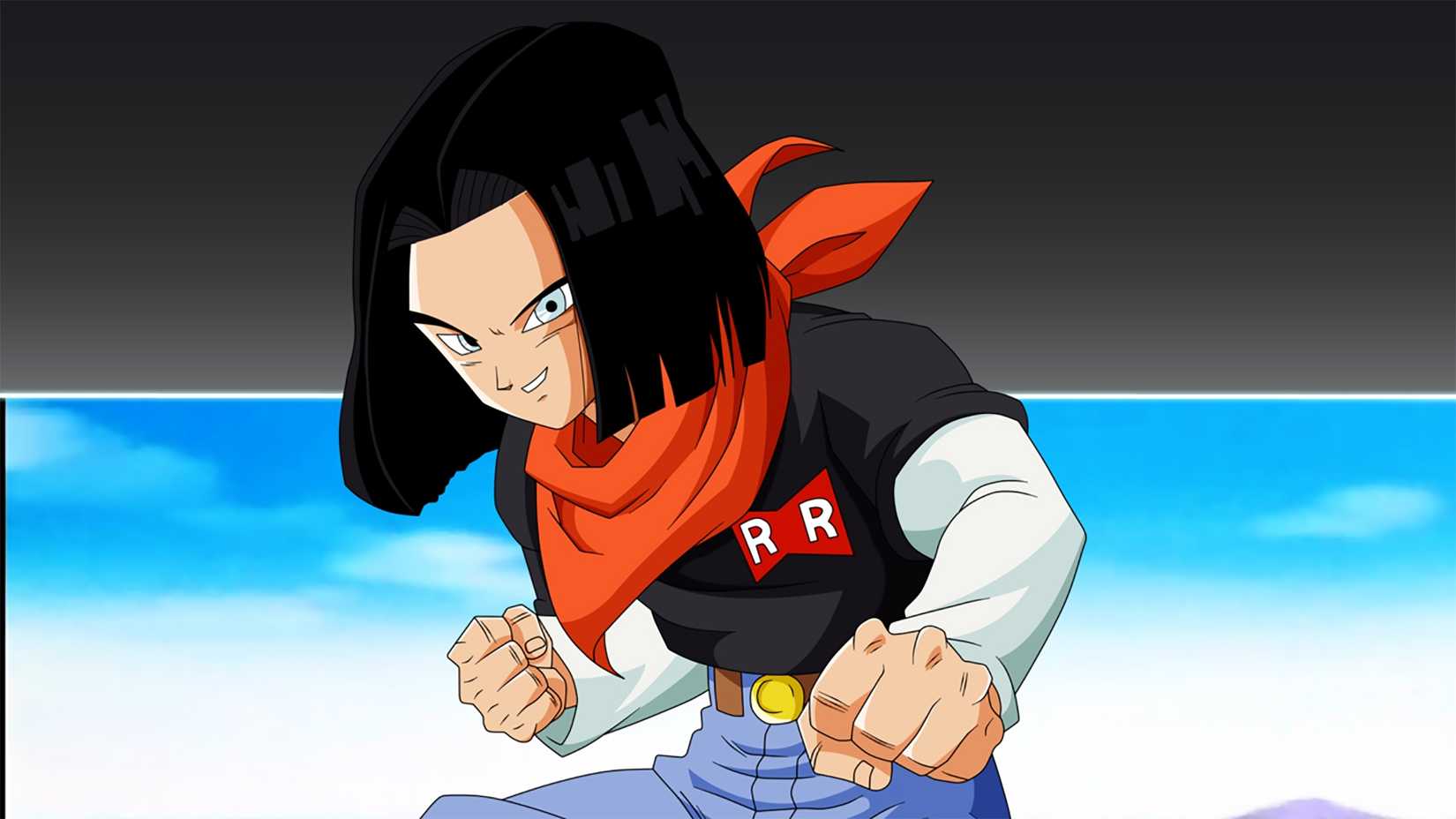 Android 17 in a fighting stance