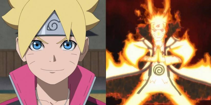 Split image of Boruto and his father Naruto