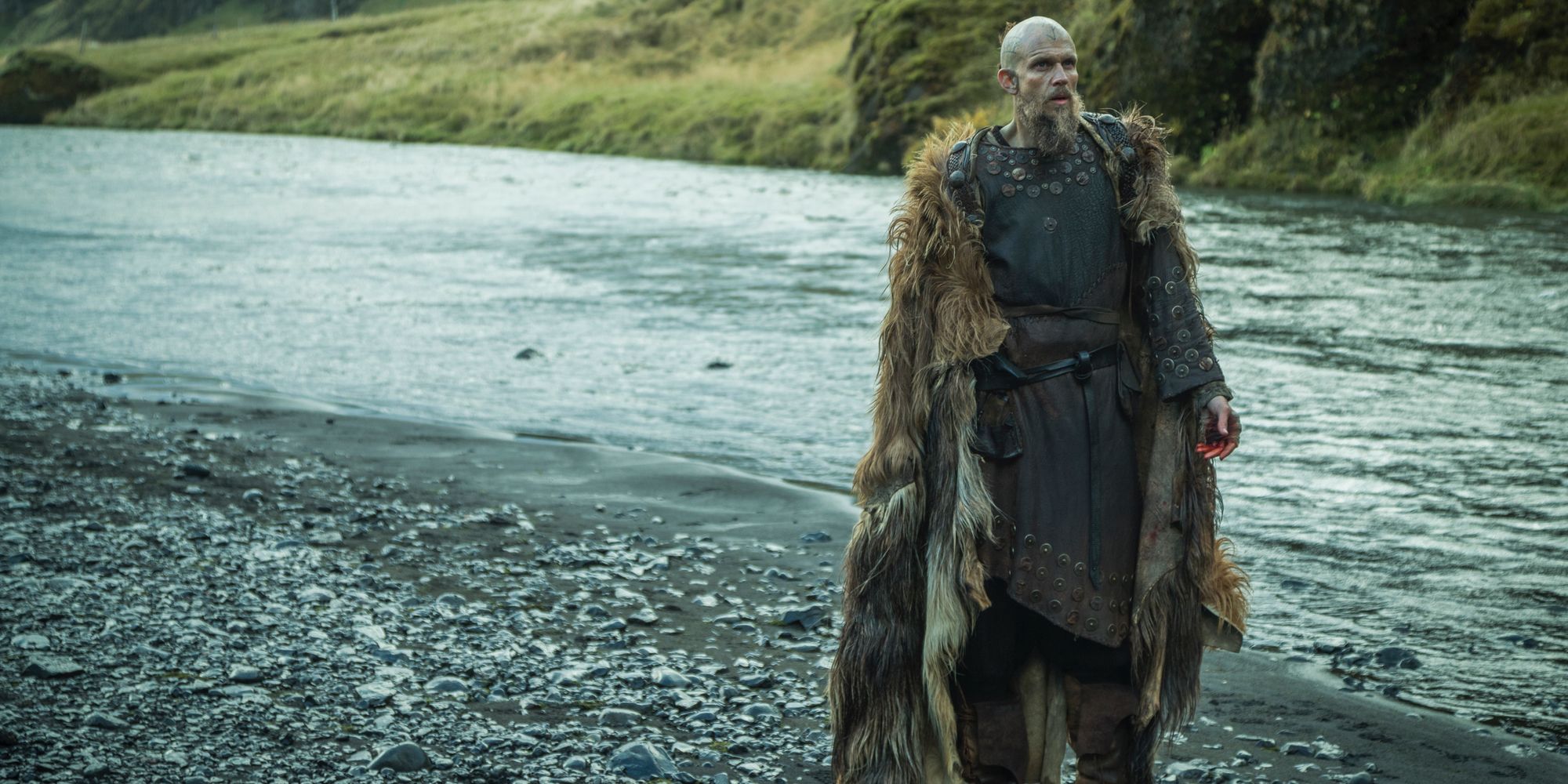 Gustaf Skarsgard by the river in Vikings Season 5