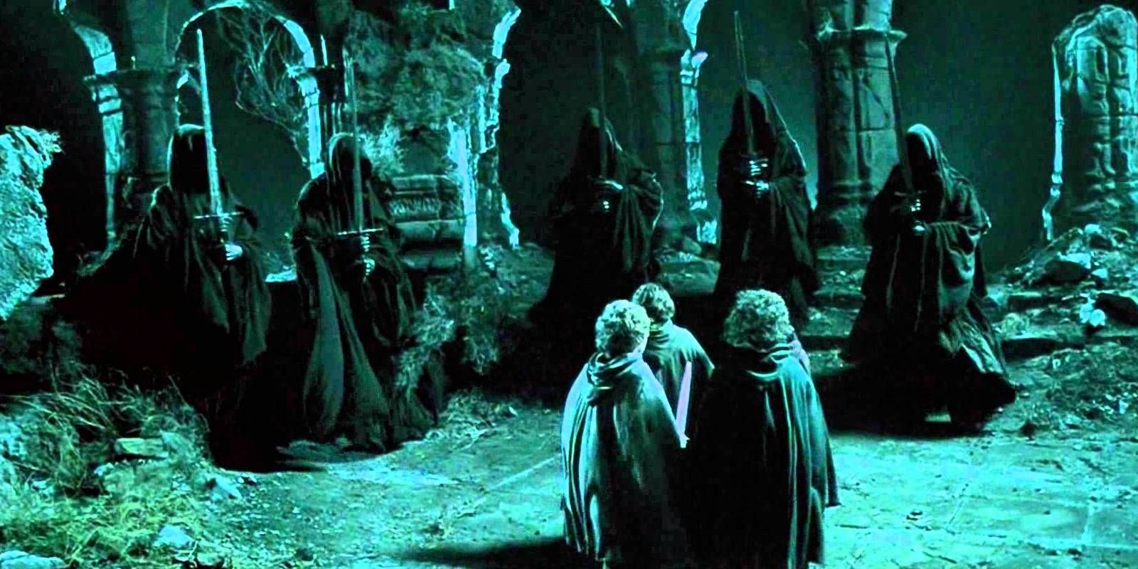 The Hobbits against the Nazgul at Weathertop in The Lord of the Rings: Fellowship of the Ring.