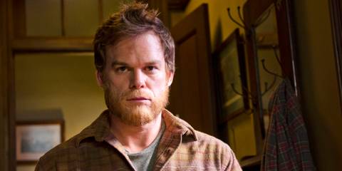 Dexter with a beard in the final scene of the original series.