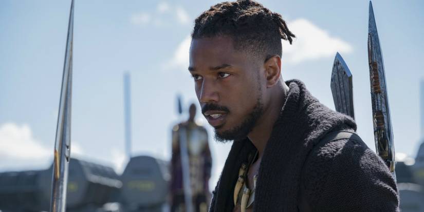 Kilmonger looking sideways in a still from Black Panther