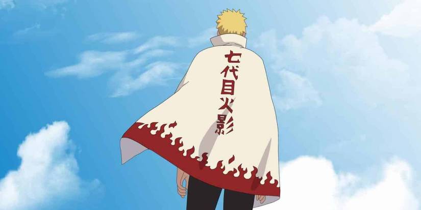 Naruto as the Hokage with his back turned looking toward the sky in Naruto: Shippuden