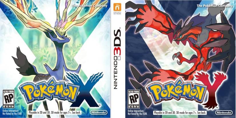 Split image showing the covers for Pokémon X & Y.