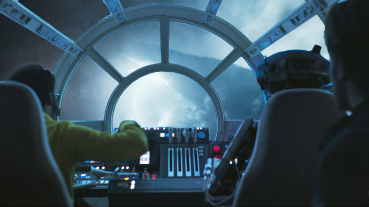 Lando flying the Millennium Falcon in Star Wars