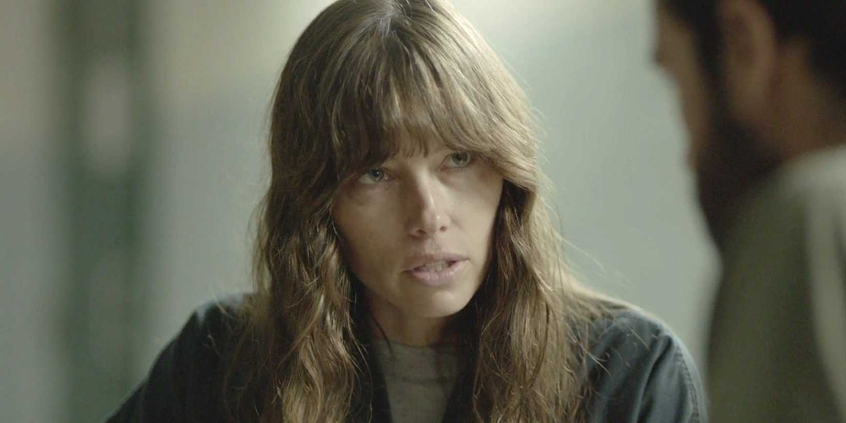 Cora (Jessica Biel) looking distraught in The Sinner