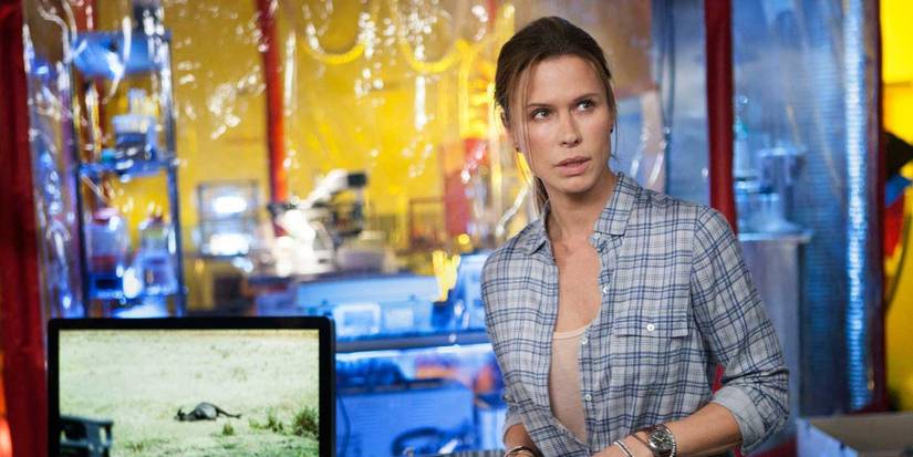 Dr. Scott working in her lab on The Last Ship