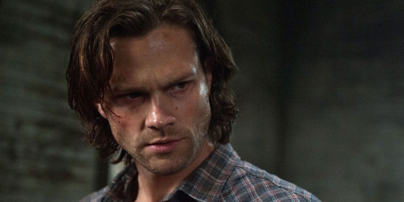 Jared Padalecki as Sam Winchester looking serious and tired in Supernatural